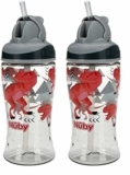 2-Pack Nuby Thirsty Kids No Spill Flip-It Boost Tritan Travel Cup with Soft Silicone Straw, 12 Oz, T-Rex