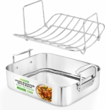 NutriChef 14-Inch Stainless Steel Kitchen Roasting Pan with Polished Wire Rack