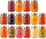 16-Pack NutriChef 16 oz Mason Jars with Lids – Thick Glass Canning Jars with Stainless Steel Lids