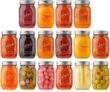 16-Pack NutriChef 16 oz Mason Jars with Lids – Thick Glass Canning Jars with Stainless Steel Lids