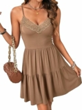 Women’s Lace Trim V Neck Sleeveless Cami A-Line Dress
