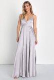 Women’s Ode To Love Silver Satin Maxi Dress