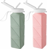 2-Pack  Collapsible Water Bottles BPA Free w/ Anti-Collapse Ring