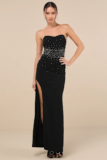 Women’s Opulent Muse Black Rhinestone Strapless Bustier Maxi Dress