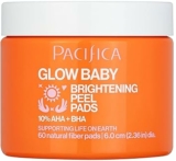 Pacifica Glow Baby Brightening Peel Pads 10% AHA + BHA Exfoliating Face Pads, 60-Count