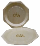 50-Count Disposable Wooden Plates with Custom Christmas Theme Tis The Season in Gold Print