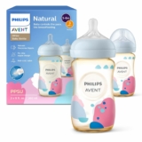 2-Pack Philips Avent PPSU Natural Baby Bottles with Medium Flow Nipples (Flow 3), 9oz