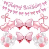 Pink Bow Birthday Party Decorations w/ Banner & Balloons
