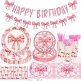 Pink Bow Disposable Dinnerware Set, Serves 20