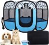 Foldable Pet Playpen with Storage Bag, Pet Bowl and Detachable Sunshade
