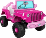 Power Wheels Barbie Jeep Wrangler Toddler Ride-On Toy with Driving Sounds, Multi-Terrain Traction