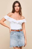 Women’s Pretty Heavenly Ivory Eyelet Ruffled Smocked Lace-Up Bodysuit