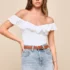 Women’s Romantic Expression Ivory Jacquard Off-the-Shoulder Bustier Top