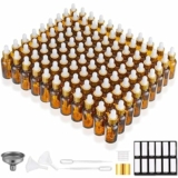 99 Pack Amber Glass Bottles 30ml with Golden Caps, Extra Plastic Measured Pipettes, Labels, Funnel