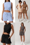 2-Pc Women’s Crewneck Twist Front Sleeveless Crop Top & Drawstring Short Set