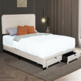 Queen Size Upholstered Bed Framewith Storage and Adjustable Headboard