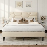 Queen Size Wood Bed Frame with Upholstered Headboard and Footboard
