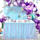 Mermaid Blue Purple Tulle Table Skirt 6ft for Rectangle Table