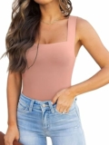 REORIA Butsmooth® Womens Basic Sexy Square Neck Sleeveless Tank Tops Bodysuit