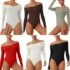 REORIA Women’s Long Sleeve Square Neck Double Layer Sexy Bodysuit