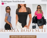REORIA Women’s Mesh Sleeve Bodysuit Top