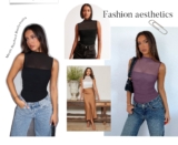 REORIA Women’s Sheer Mesh Mock Turtleneck Bodysuit