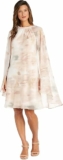 R&M Richards Women’s Short Print Lurex Chiffon Cape Dress W/Rhinestone Neckband