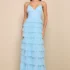 Radiant Expectations Blue Embroidered Floral Bustier Maxi Dress