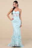 Radiant Expectations Blue Embroidered Floral Bustier Maxi Dress