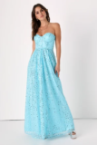 Radiant Reflection Light Blue Sequin Tulle Strapless Maxi Dress