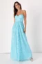 Radiant Reflection Light Blue Sequin Tulle Strapless Maxi Dress