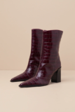 Schutz Women’s Raffaela Merlot Wine Leather Croc-Embossed Ankle Boots
