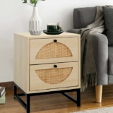 Ratten NightStand with 2 Ratten Drawers Storage and Metal Legs