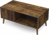 Rectangle Industrial Cocktail 2 Tier Wooden Coffee Table with Open Storage Shelf