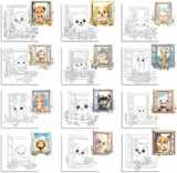 12-Sets Paint by Number Kit (12-Count Printed Artboards, 12-Sets Brushes, & 12 Sets Paint)