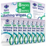 Pack of 8, 8-Count Rinse Free Body Bathing Wipes for Adults
