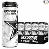 8-Pack Rockstar Energy Drink, Pure Zero Silver Ice, 12oz Sleek Cans