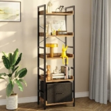 5-Tier Tall Narrow Bookcase w/ Removable Drawer