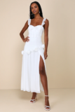 Romantic Attitude White Chiffon Rosette Drop Waist Maxi Dress