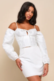 Women’s Romantic Expression Ivory Jacquard Off-the-Shoulder Bustier Top