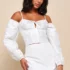 Women’s Pretty Heavenly Ivory Eyelet Ruffled Smocked Lace-Up Bodysuit