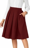 Women’s Pleated High Waisted A-Line Midi Skirt w/ Pocket