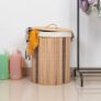 Round Coconut Stick Collapsible Waterproof Laundry Hamper with Lid and Handles