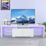 White LED TV Stand for 75 Inch TV with Storage Drawer