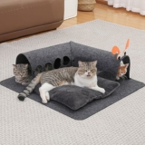 Detachable Caterpillar Shape Cat Tunnel with 8 Peepholes, 32 Inch Cat Bed with Double-sided Mat,Non-Slip Base
