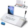 Desktop Glass Whiteboard with Calculator, Organizer, Markers, Eraser, Holder
