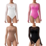 SHAPERX Women’s Mesh Bodysuit Long Sleeve Bodysuit