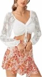 Women’s Lace Smocked Drawstring Crop Top