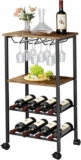 Rolling Utility Wine Bar Cart with Stemware Holders