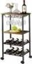 Rolling Utility Wine Bar Cart with Stemware Holders